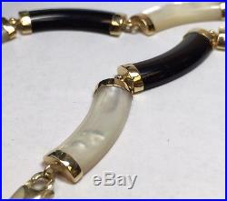 14k Yellow Gold Mother Of Pearl Onyx & Diamond Earrings & Necklace Set Black