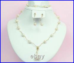 14k Yellow Gold Natural White Pearls 3 piece SetNecklace, Bracelet, Earrings