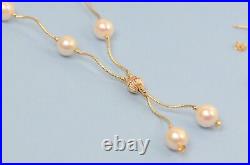 14k Yellow Gold Natural White Pearls 3pcs Women SetNecklace, Bracelet, Earrings