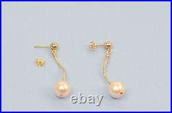 14k Yellow Gold Natural White Pearls 3pcs Women SetNecklace, Bracelet, Earrings