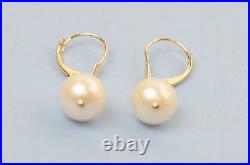 14k Yellow Gold Natural White Pearls Necklace, Bracelet, Earrings 3pcs Women Set