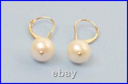 14k Yellow Gold Natural White Pearls Necklace, Bracelet, Earrings 3pcs Women Set
