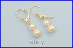 14k Yellow Gold Natural genuine White Pearls Necklace, Bracelet, Earrings 3pcs Set