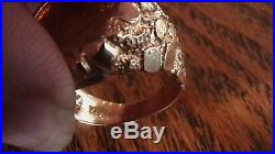 14k Yellow Gold Nugget Coin Set Ring Size 9