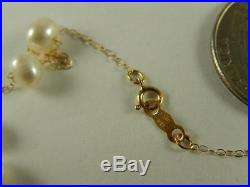 14k Yellow Gold PEARL Station NECKLACE Stud EARRINGS Set Estate 18 NWOT