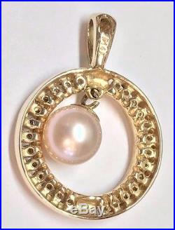 14k Yellow Gold Pearl & Diamond Pendant and Earring Set #532
