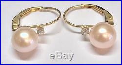 14k Yellow Gold Pearl & Diamond Pendant and Earring Set #532