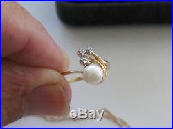 14k Yellow Gold Pearl & Diamonds Ring/earring And Necklace Set