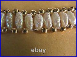 14k Yellow Gold Pearl Matching Beaded Bracelet Necklace Set