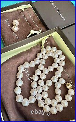 14k Yellow Gold Pearl Necklace & Earrings Set Luscious Genuine Beautiful Jewelry