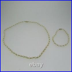 14k Yellow Gold Pearl Necklace and Bracelet Set
