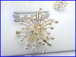 14k Yellow Gold Pearl Pendant Brooch Pin & Clip Earrings Matching Set Stunning