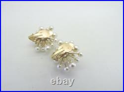 14k Yellow Gold Pearl Pendant Brooch Pin & Clip Earrings Matching Set Stunning