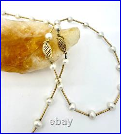 14k Yellow Gold Pearl Station Necklace & Bracelet Set 5mm -18 14k Yellow Gold Pearl Station Necklace & Bracelet Set 5mm -18