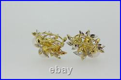 14k Yellow Gold Pearl and Diamond Leaf Design Ring and Earrings Set