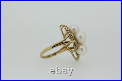 14k Yellow Gold Pearl and Diamond Leaf Design Ring and Earrings Set