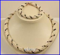 14k Yellow Gold Pearls & Multi-Color Stone Beaded Necklace & Bracelet Set