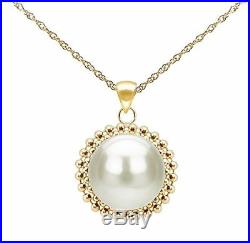 14k Yellow Gold Pendant and Stud Earrings Set & 9-9.5mm White Freshwater Pearl