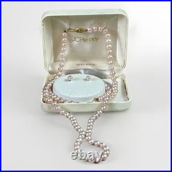 14k Yellow Gold Pink Pearl Necklace, Bracelet & Earrings Set Luscious Jewelry