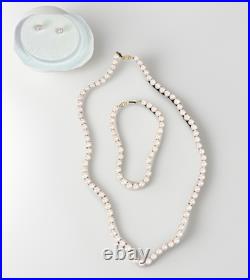 14k Yellow Gold Pink Pearl Necklace, Bracelet & Earrings Set Luscious Jewelry