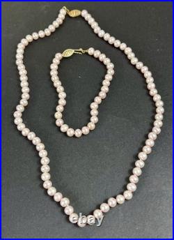 14k Yellow Gold Pink Pearl Necklace, Bracelet & Earrings Set Luscious Jewelry