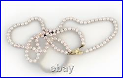 14k Yellow Gold Pink Pearl Necklace, Bracelet & Earrings Set Luscious Jewelry