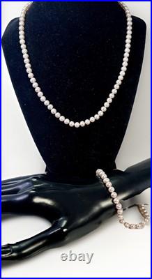 14k Yellow Gold Pink Pearl Necklace, Bracelet & Earrings Set Luscious Jewelry