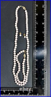 14k Yellow Gold Pink Pearl Necklace, Bracelet & Earrings Set Luscious Jewelry