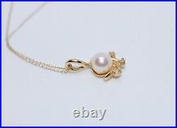 14k Yellow Gold Round White Pearl And Round Diamond Earrings And Pendant Set