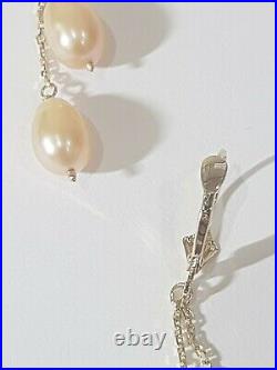14k Yellow Gold Set Necklace & Earring with Long Pink Pearls