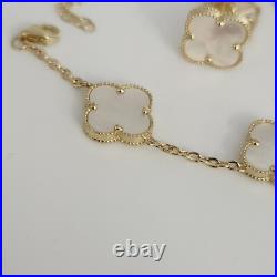 14k Yellow Gold Set Of Mother Of Pearl Flowers Bracelet 7.5 And Earrings