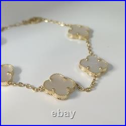 14k Yellow Gold Set Of Mother Of Pearl Flowers Bracelet 7.5 And Earrings