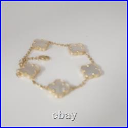 14k Yellow Gold Set Of Mother Of Pearl Flowers Bracelet 7.5 And Earrings
