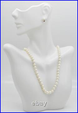 14k Yellow Gold Set Of Pearl Necklace & Pearl & Sapphire Earrings