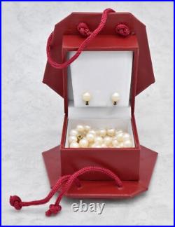 14k Yellow Gold Set Of Pearl Necklace & Pearl & Sapphire Earrings