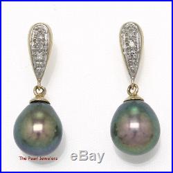 14k Yellow Gold Sets 6 Diamonds Peacock Cultured Pearl Dangle Stud Earrings TPJ