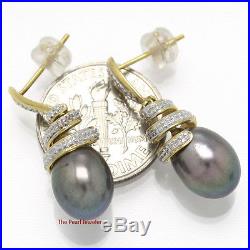 14k Yellow Gold Sets 6 Sparkling Diamonds Black Pearl Dangle Stud Earrings TPJ