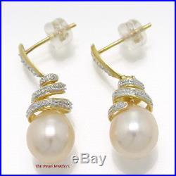 14k Yellow Gold Sets 6 Sparkling Diamonds Peach Pearl Dangle Stud Earrings TPJ