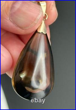 14k Yellow Gold Smoky Quartz Pendant With Earrings Set Drop