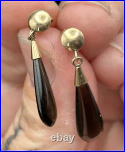 14k Yellow Gold Smoky Quartz Pendant With Earrings Set Drop