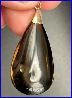 14k Yellow Gold Smoky Quartz Pendant With Earrings Set Drop