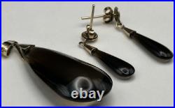 14k Yellow Gold Smoky Quartz Pendant With Earrings Set Drop