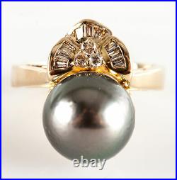 14k Yellow Gold Tahitian Pearl & Diamond Ring Necklace Earring Set. 972ctw 20.8g