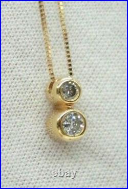 14k Yellow Gold Two Bezel Set Diamonds Drop Pendant With 14k Yellow Chain 17