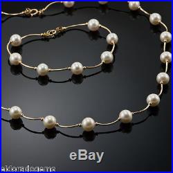 14k Yellow Gold & White Fresh Water Pearl Set Necklace 17 & 7 Bracelet