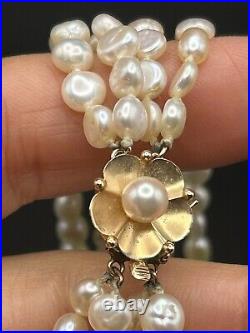 14k Yellow Gold White Nugget Freshwater Pearl Flowered Hook Jewelry Set 5mm