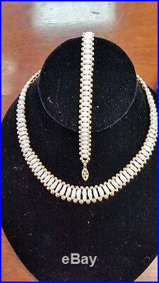 14k Yellow Gold and Pearl Necklace and Bracelet Set