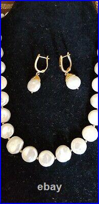 14k gold Pearl necklace earring set