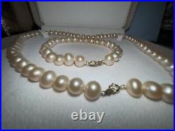 14k gold bead and freshwater pearl necklace and bracelet set 18 & 7.5