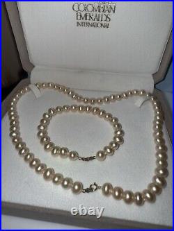 14k gold bead and freshwater pearl necklace and bracelet set 18 & 7.5